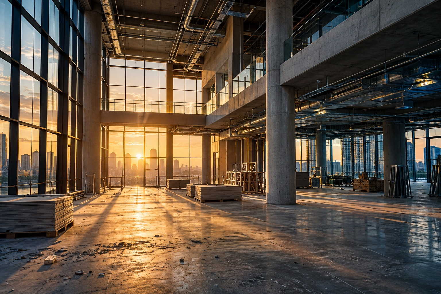 Post-construction commercial interior awaiting final cleaning